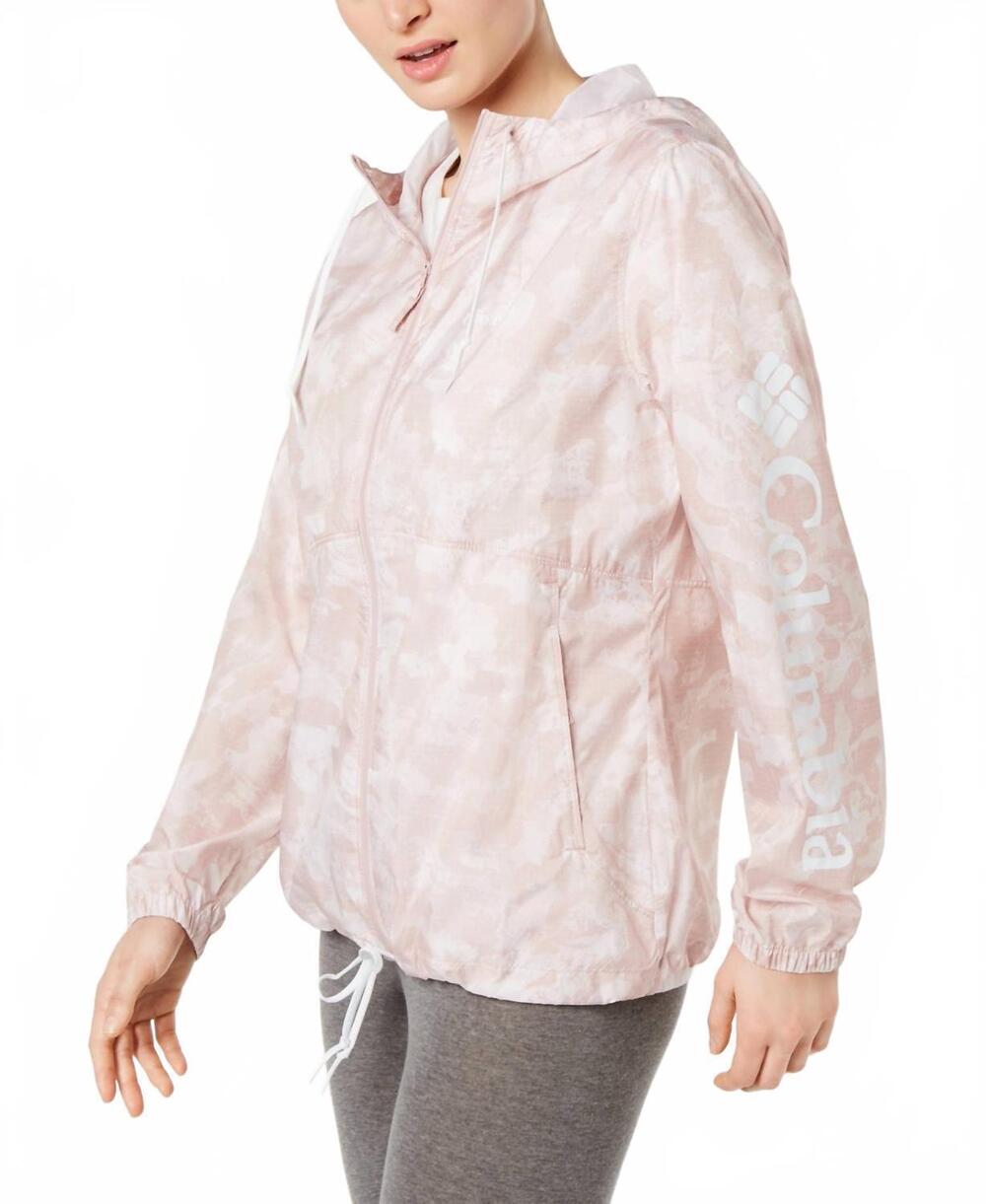 NEW COLUMBIA activewear printed hooded windbreaker in mineral pink